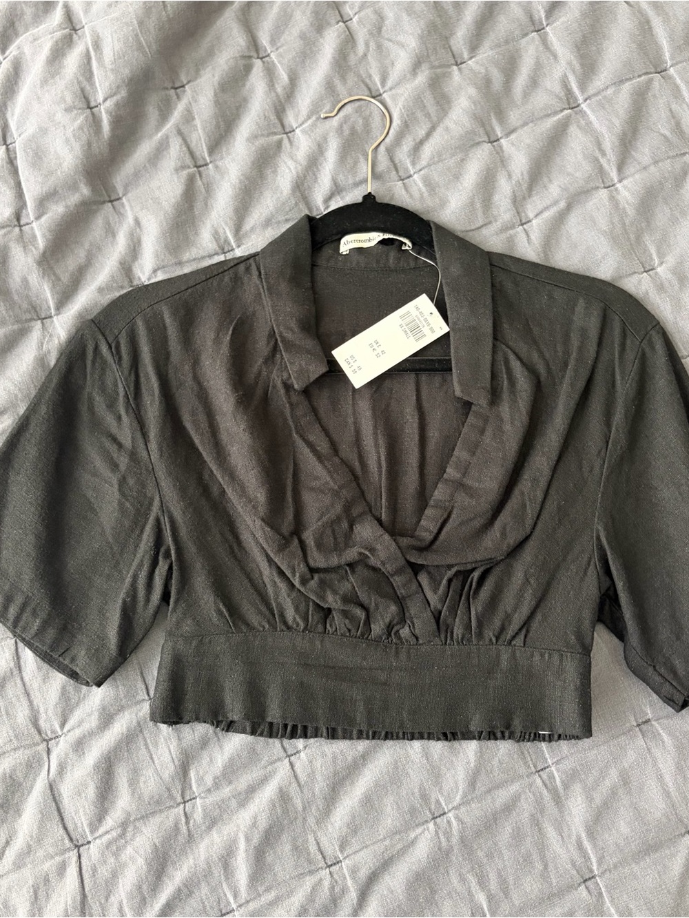 A&F Black Linen V-Neck Short Sleeve Crop Top - XXS, NWT